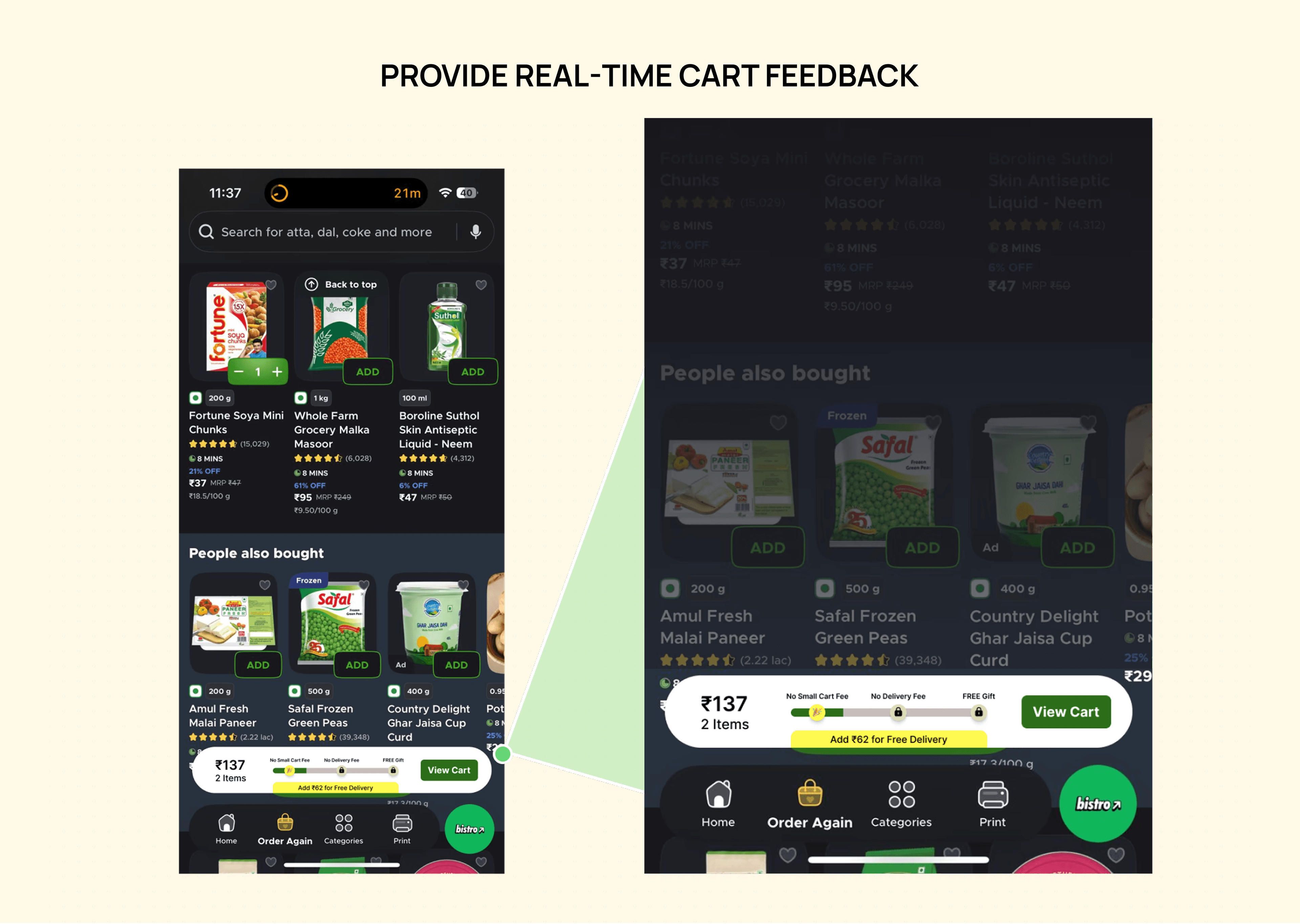 Cart feedback: progress and messaging after adding items